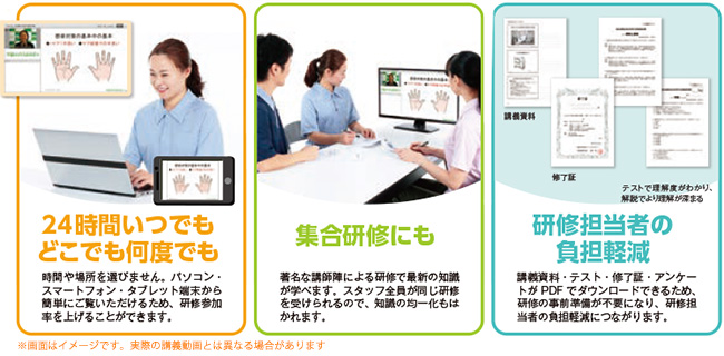 24時間いつでもどこでも何度でも/集合研修にも/研修担当者の負担軽減